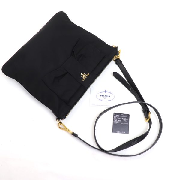 o24 0227 12 7 Prada Logo Ribbon Shoulder Bag Black