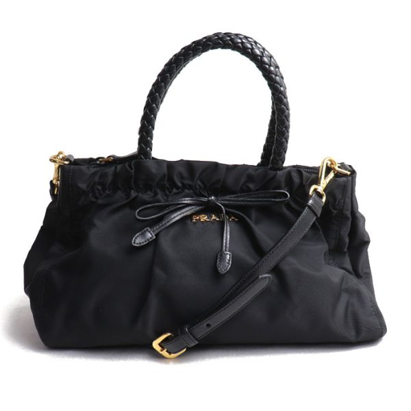 o24 0527 31 528 Prada Ribbon Motif 2Way Shoulder Bag Black