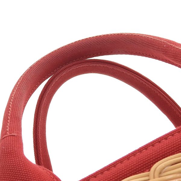 ob1445 4 Prada Wicker Straw Canvas Leather Handbag Beige Red