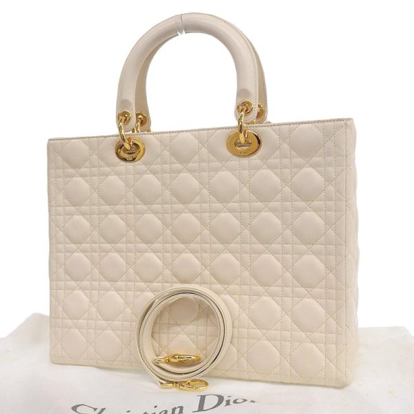 ob1873 2 Dior Christian Leather 2 Way Shoulder Bag White