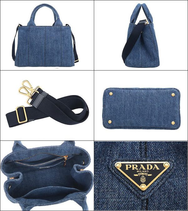 pr ba210202 9 1 Prada Canapa 2way Bag Tote Denim Blue Black Gold