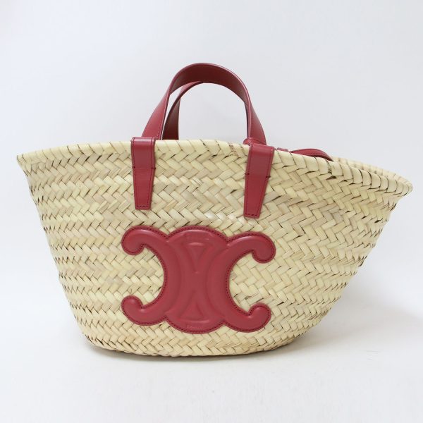 pr13112405 3 Celine Teen Basket Bag Beige Red Raffia Leather Triomphe Classic Pannier