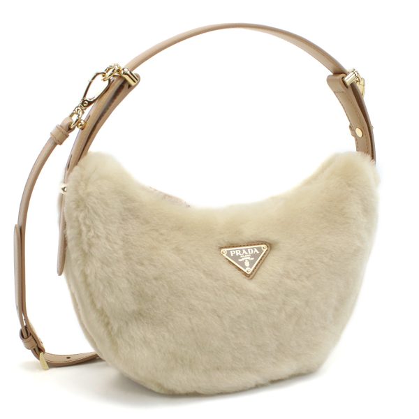 pra1bc194011 1 Prada ARKE Shearling Semi Shoulder Bag ECRU+NOISETTE Beige