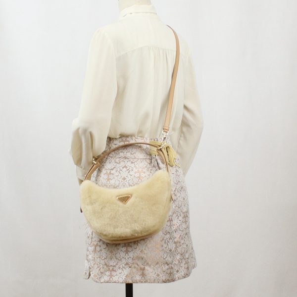 pra1bc194011 b Prada ARKE Shearling Semi Shoulder Bag ECRU+NOISETTE Beige