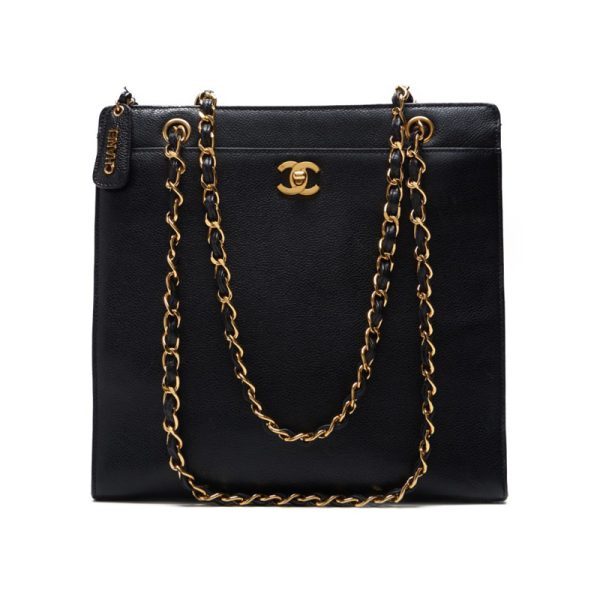 qp0qw9e5gjagk 1 Chanel Turnlock Double Chain Shoulder Caviar Skin Black Gold