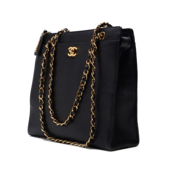 qp0qw9e5gjagk 2 Chanel Turnlock Double Chain Shoulder Caviar Skin Black Gold