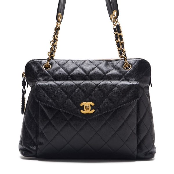 qploadbyrk9jm 1 Chanel Matelasse Outside Flap Double Chain Caviar Skin Black Gold