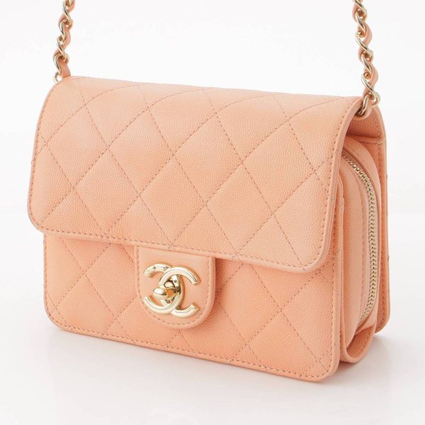 re cha sh w 00224 1 Chanel Caviar Skin Matelasse Chain Shoulder Bag Salmon Pink