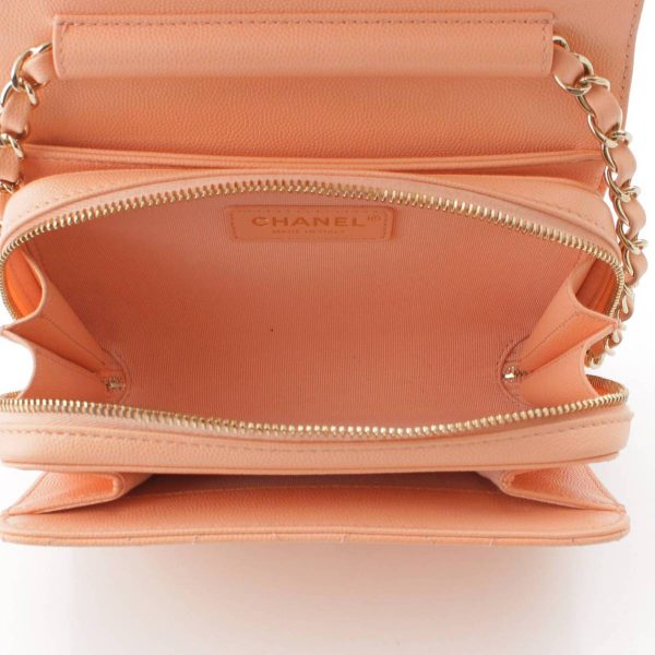 re cha sh w 00224 5 Chanel Caviar Skin Matelasse Chain Shoulder Bag Salmon Pink