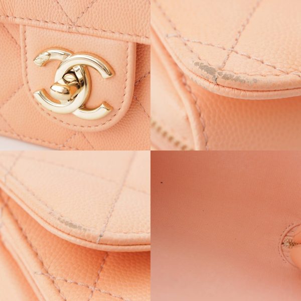 re cha sh w 00224 7 Chanel Caviar Skin Matelasse Chain Shoulder Bag Salmon Pink