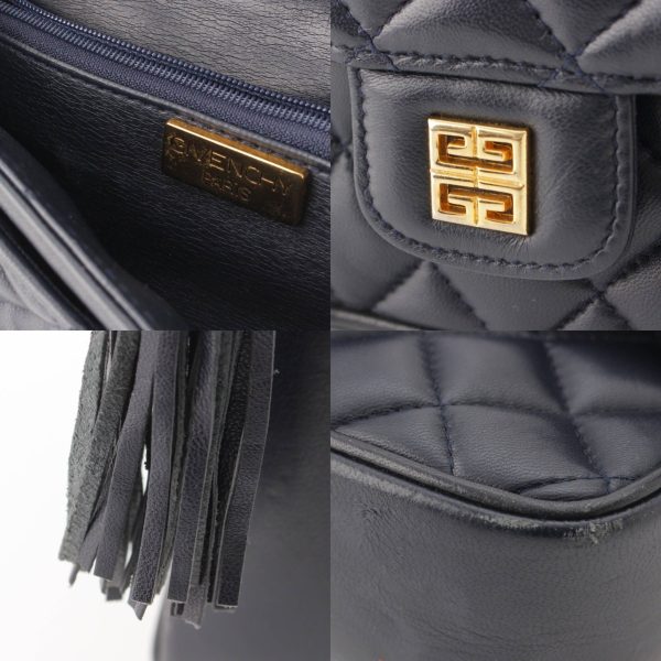 re giv sh w 00066 5 Givenchy Quilted Leather Fringe Logo Chain Shoulder Bag Navy