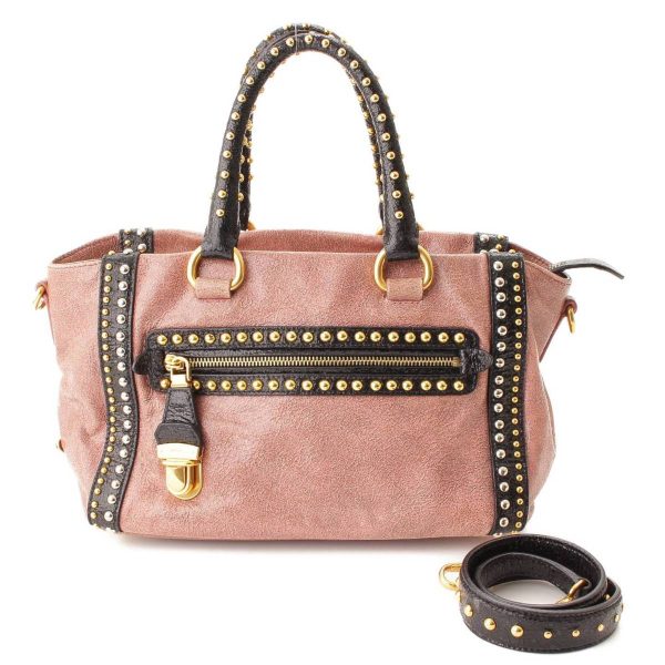 re pra ha w 00150 Prada Petaro Studded 2 Way Shoulder Bag Pink