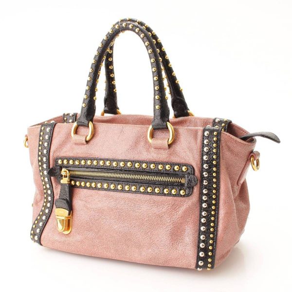 re pra ha w 00150 1 Prada Petaro Studded 2 Way Shoulder Bag Pink