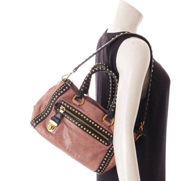 re pra ha w 00150 8 Prada Petaro Studded 2 Way Shoulder Bag Pink