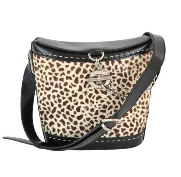 rk10153 01 Celine Haraco Leopard Shoulder Bag Leather Black