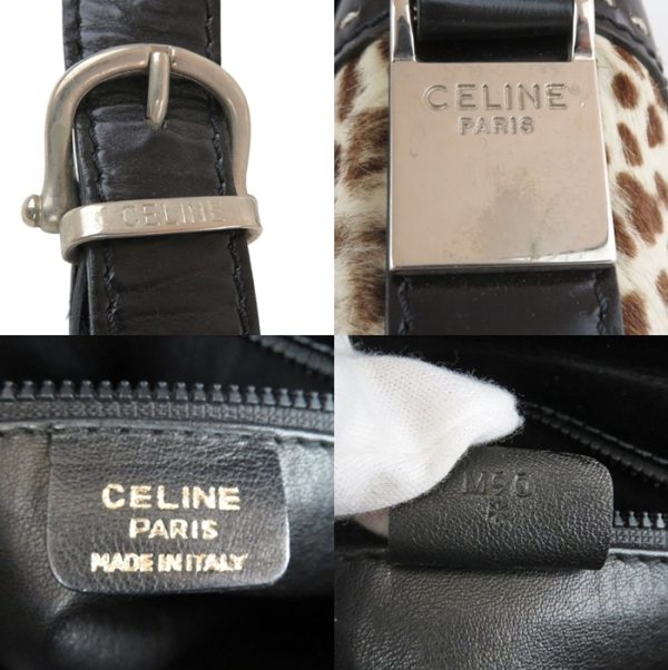 rk10153 16 Celine Haraco Leopard Shoulder Bag Leather Black