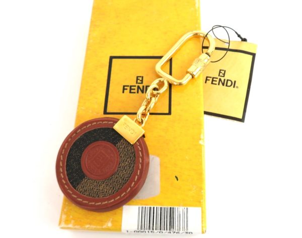 rk9714 1 Fendi Pecan Keychain Key Ring Round Charm Brown