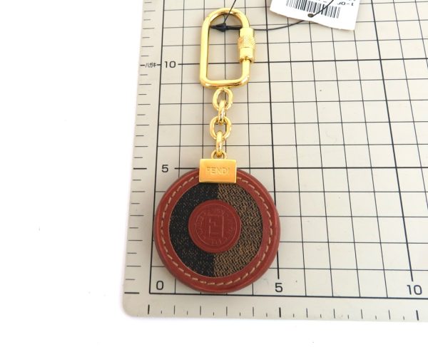 rk9714 13 Fendi Pecan Keychain Key Ring Round Charm Brown