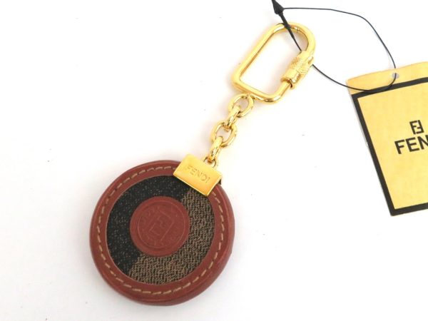 rk9714 2 Fendi Pecan Keychain Key Ring Round Charm Brown