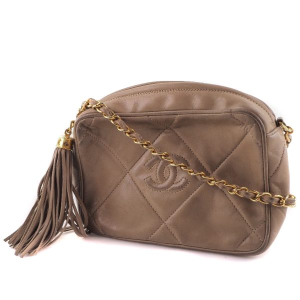 s182222363 2 Chanel Chain Shoulder Bag Fringe Lambskin Crossbody Zipper Beige