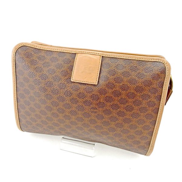 s832 Celine Clutch Bag Macadam Brown Beige Gold