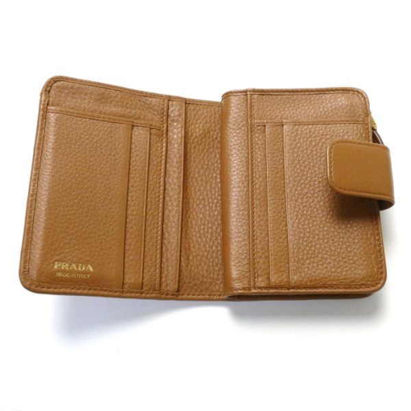 sb23 0630 14 3 Prada Vitello Compact Bifold Wallet Brown