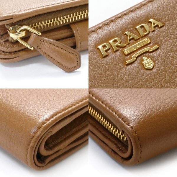 sb23 0630 14 6 Prada Vitello Compact Bifold Wallet Brown