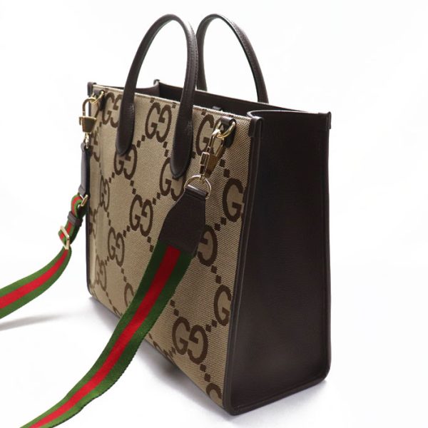 sb23 0714 34 716 Gucci Jumbo GG Tote Bag 2Way Camel Ebony