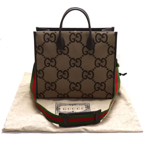 sb23 0714 34 722 Gucci Jumbo GG Tote Bag 2Way Camel Ebony