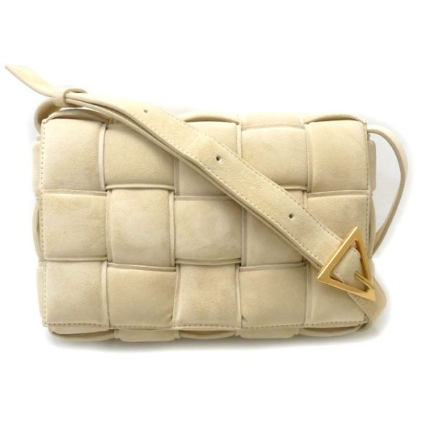 sb23 0714 48 100 Bottega Veneta Padded Cassette Suede Shoulder Bag Beige