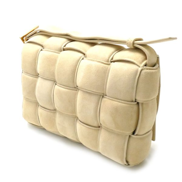 sb23 0714 48 101 Bottega Veneta Padded Cassette Suede Shoulder Bag Beige