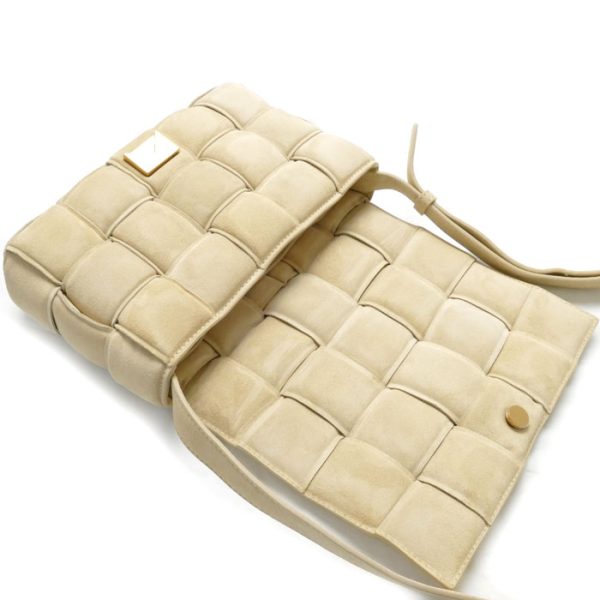 sb23 0714 48 105 Bottega Veneta Padded Cassette Suede Shoulder Bag Beige