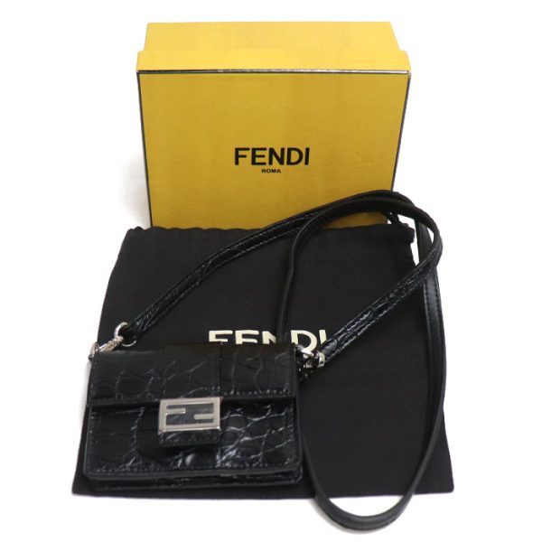 sb23 0818 25 824 Fendi Micro Flat Baguette Shoulder Bag Black