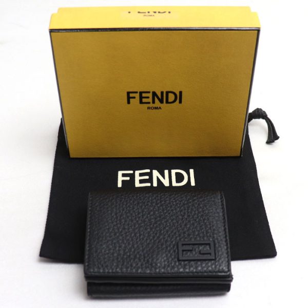 sb24 0209 41 216 Fendi FF Logo Trifold Wallet Black