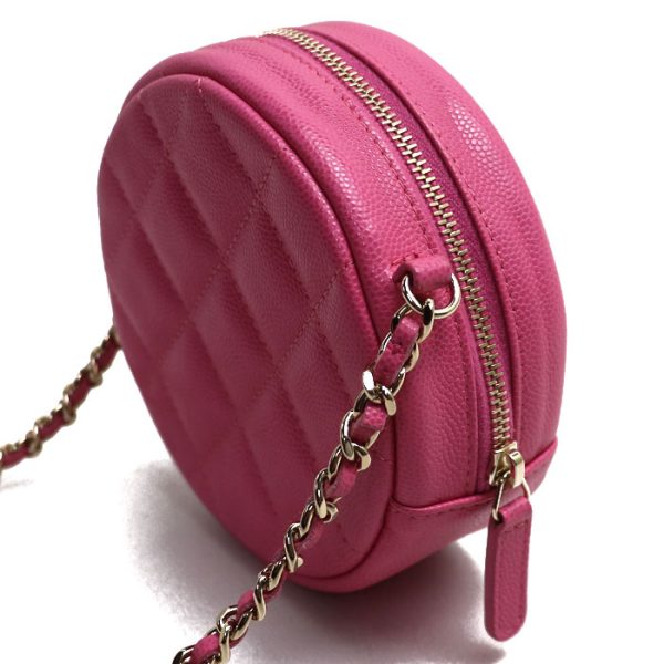 sb24 0209 50 211 Chanel Matelasse Round Chain Shoulder Bag Pink Caviar Skin