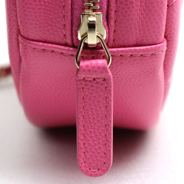 sb24 0209 50 214 Chanel Matelasse Round Chain Shoulder Bag Pink Caviar Skin