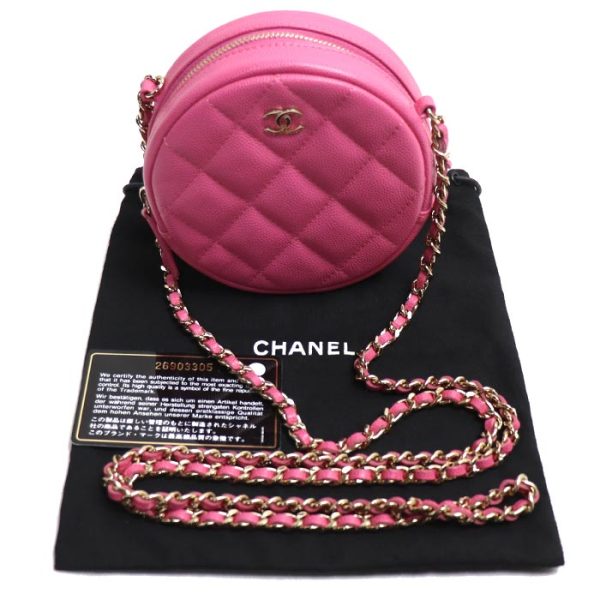 sb24 0209 50 216 Chanel Matelasse Round Chain Shoulder Bag Pink Caviar Skin