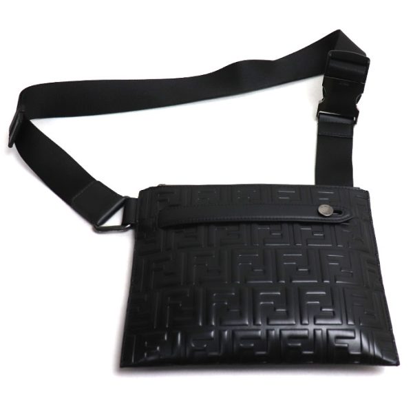 sb24 0216 43 217 Fendi Zucca Embossed Leather Shoulder Bag Black