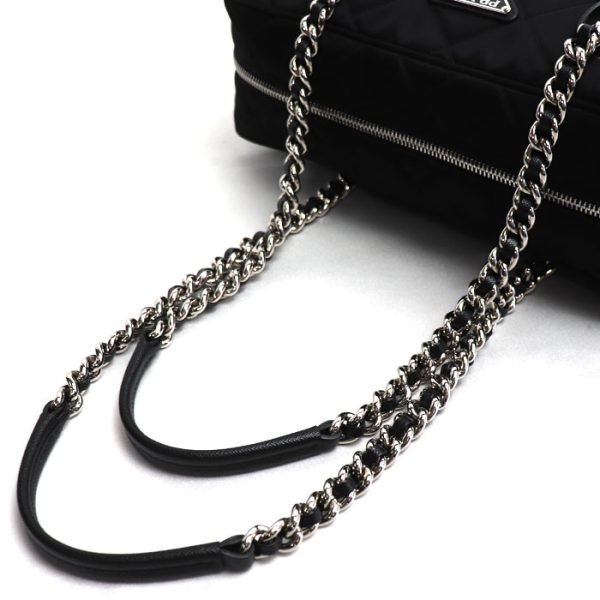 sb24 0315 31 319 Prada Tessuto Impuntu Chain Shoulder Bag Black