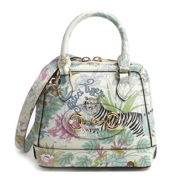 sb24 0503 27 1 Gucci Horsebit 1955 Tiger 2Way Shoulder Bag White Multicolor