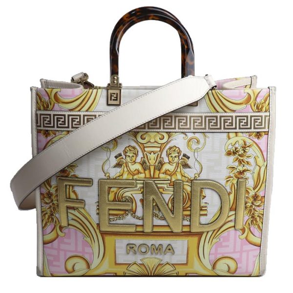 sb24 0524 14 525 Fendi x Versace Fender Che Sunshine Medium Shopper 2Way Shoulder Bag Pink White