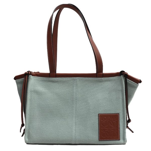 sb24 0607 31 608 Loewe Cushion Canvas Tote Bag Green Brown