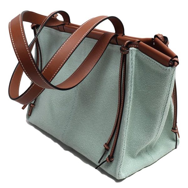 sb24 0607 31 609 Loewe Cushion Canvas Tote Bag Green Brown