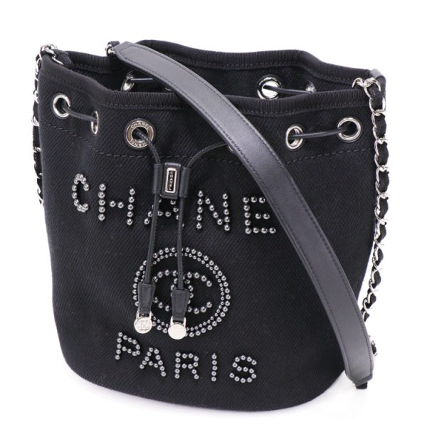 sw24 0169 01 Chanel Deauville Drawstring Shoulder Bag Black