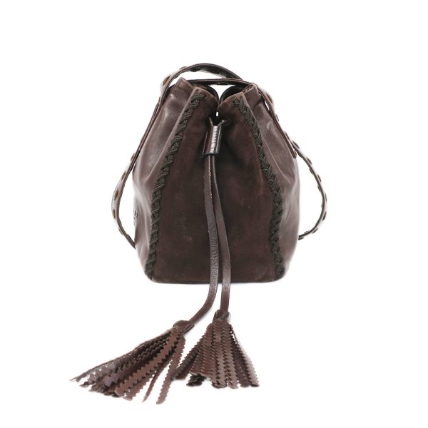 t2402 06 000509cs Prada Shoulder Bag Drawstring Leather Tassel Fringe One Shoulder Suede Brown