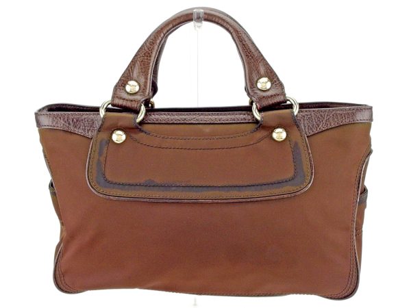 t4502 1 Celine Tote Bag Back Tote Handbag Boogie Bag Brown Gold Nylon Canvas Leather