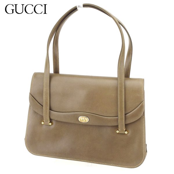 t8715 Gucci Handbag Leather Double G Brown Gold Silver