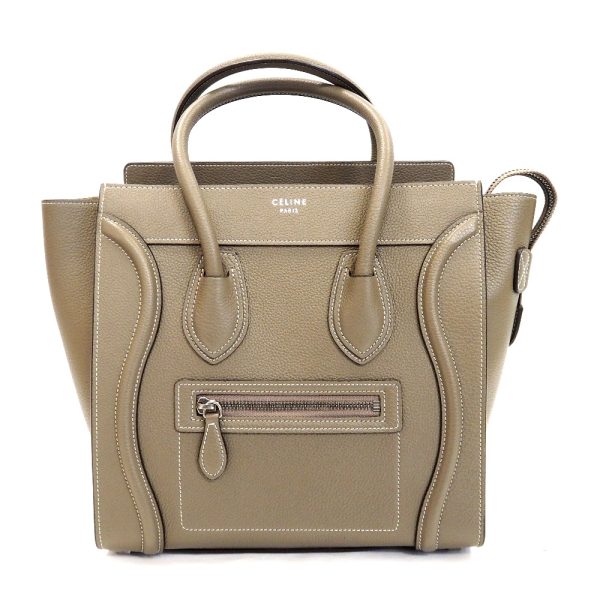 th504481 2 Celine Luggage Micro Shopper Handbag Genuine Leather Suri greige