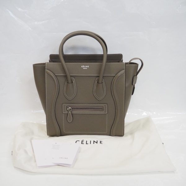 th504481 3 Celine Luggage Micro Shopper Handbag Genuine Leather Suri greige