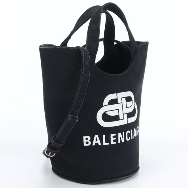 usdbg75362011001 Balenciaga Wave XS Canvas Bucket Bag Black